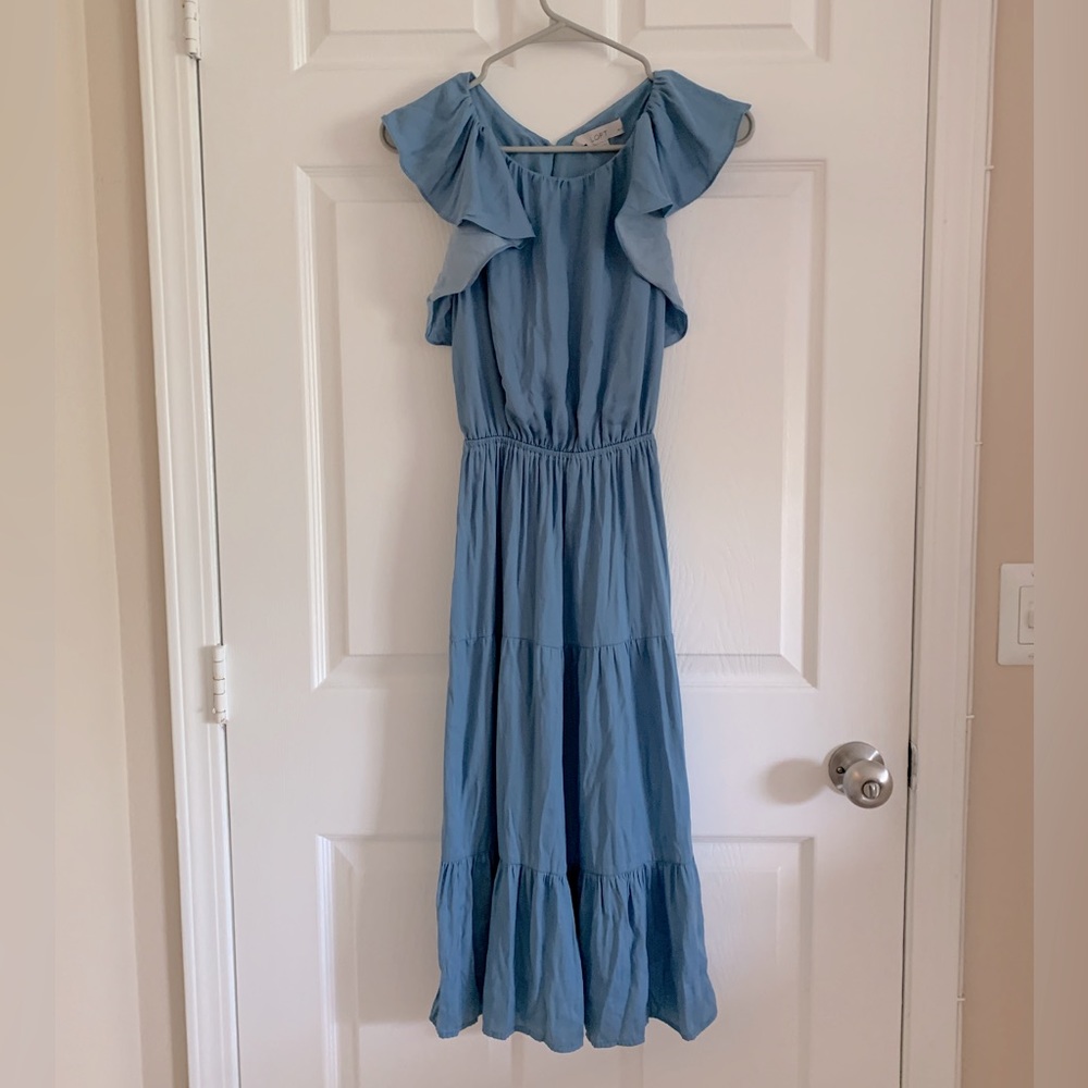 Loft Petite Light Blue Silk Midi Dress
